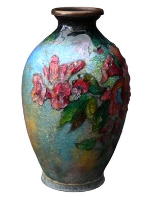 Floral Decor Vase in Enamel by Camille Fauré, Limoges-RIK-1784804