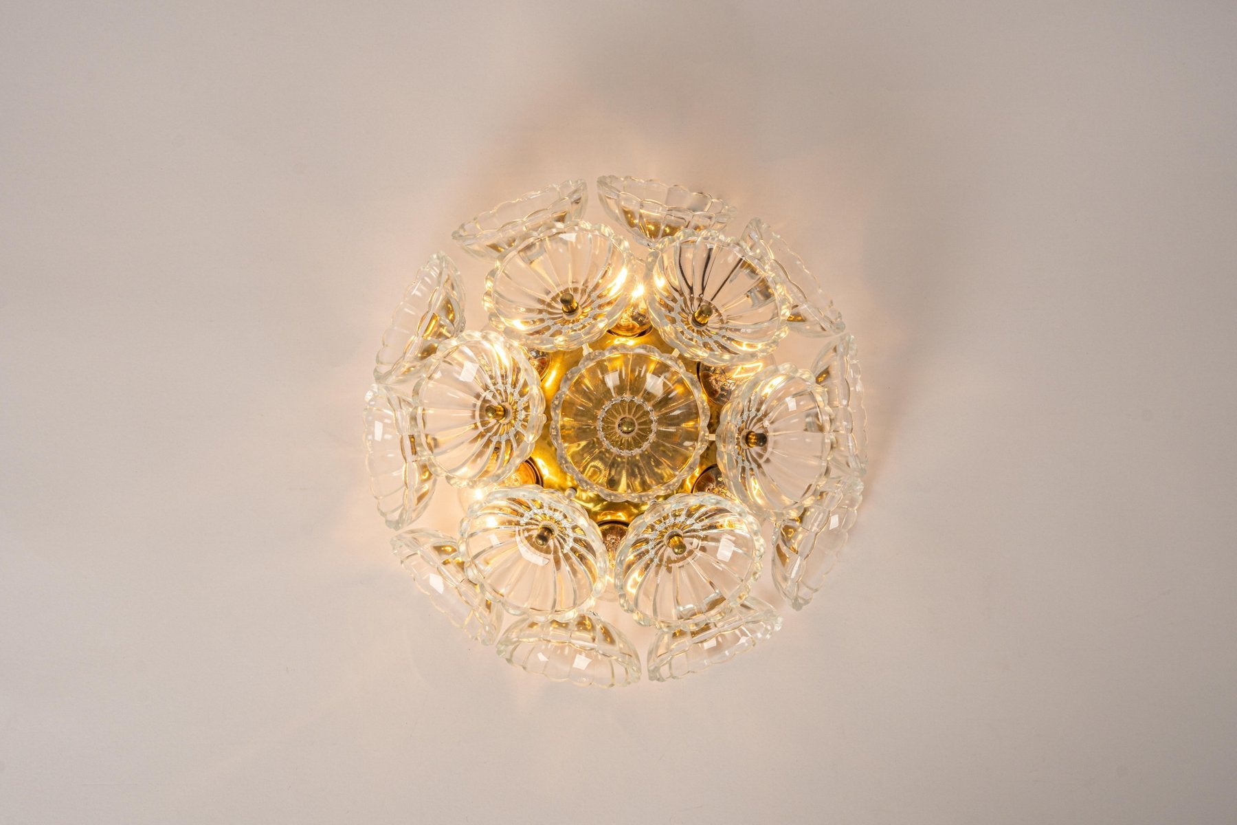 Floral Glass and Brass Sputnik Flush Mount, Germany, 1960s