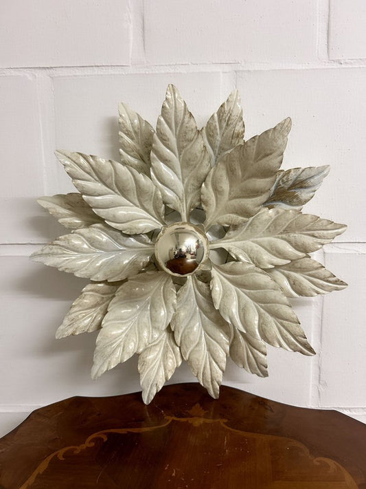 Floral Lamp in White with Gold Leaf