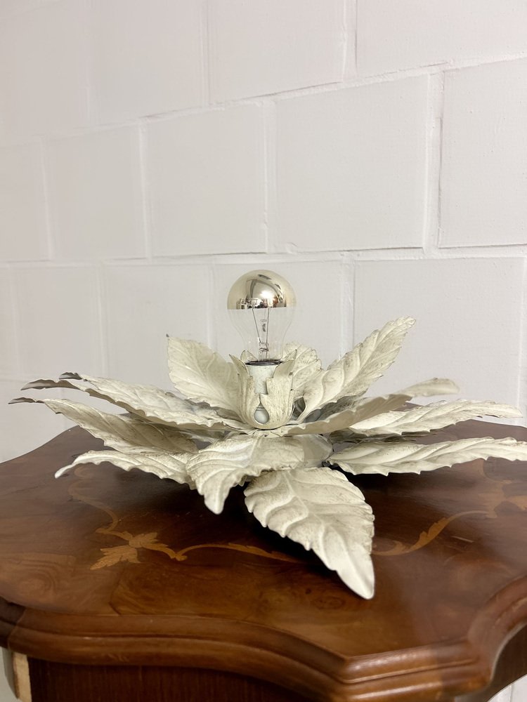 Floral Lamp in White with Gold Leaf