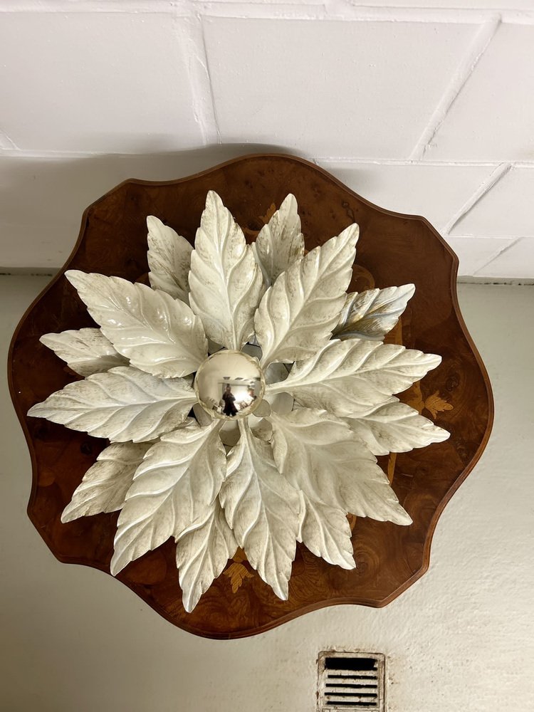 Floral Lamp in White with Gold Leaf