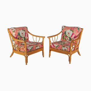 Floral Lounge Chairs in Bamboo, 1960, Set of 2-KL-1392607