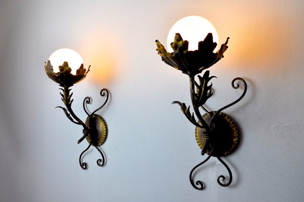 Floral Sconces by Ferro Arte, Spain, 1960s, Set of 2-EJE-1373453