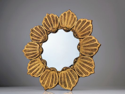 Floral Sun Mirror in Gilded Wood, 1950s-JJT-2036259