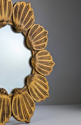 Floral Sun Mirror in Gilded Wood, 1950s-JJT-2036259