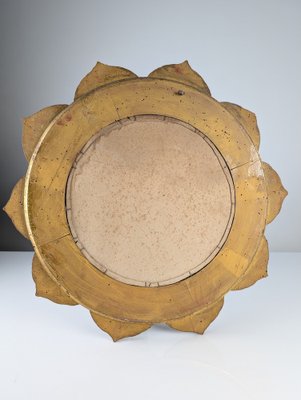 Floral Sun Mirror in Gilded Wood, 1950s-JJT-2036259