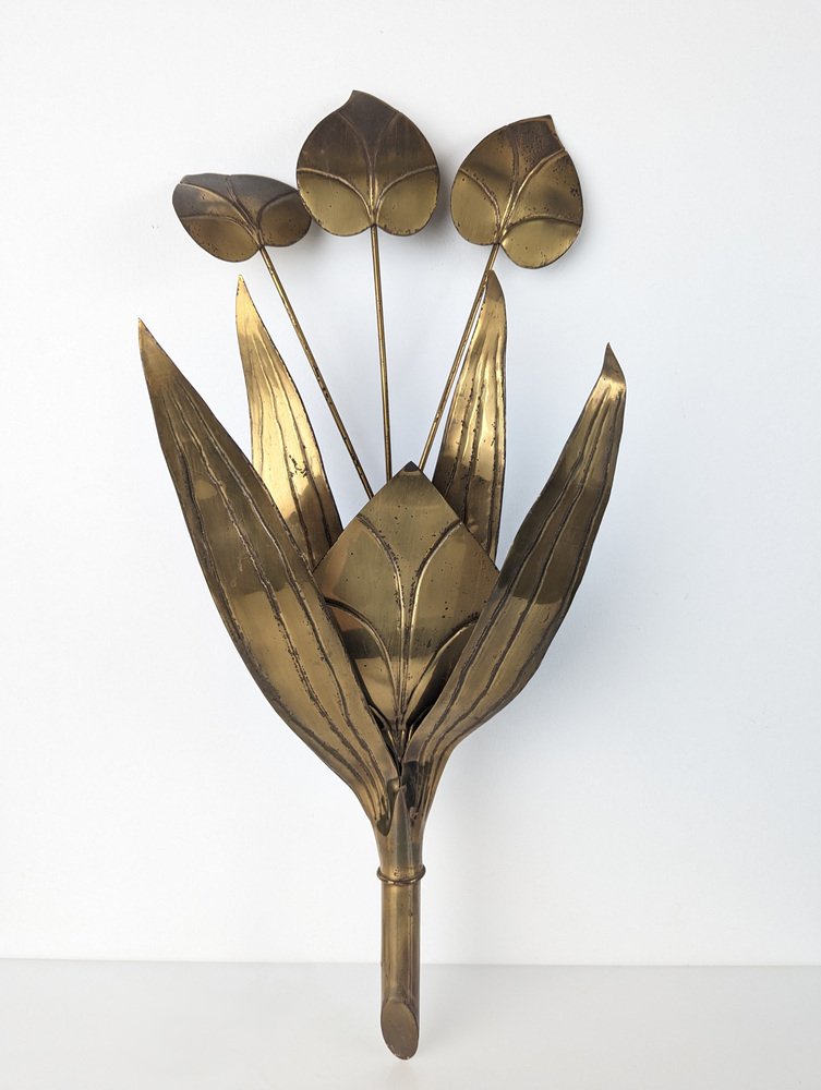 Floral Wall Light with Brass Leaves, 1960