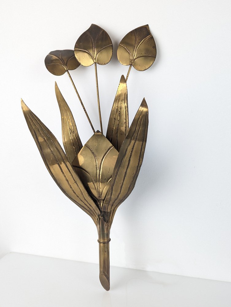 Floral Wall Light with Brass Leaves, 1960