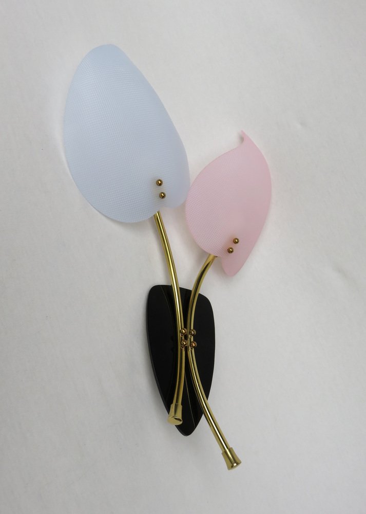 Floral Wall Lights in Acrylic Glass & Brass from Geru Lights, 1950s, Set of 2