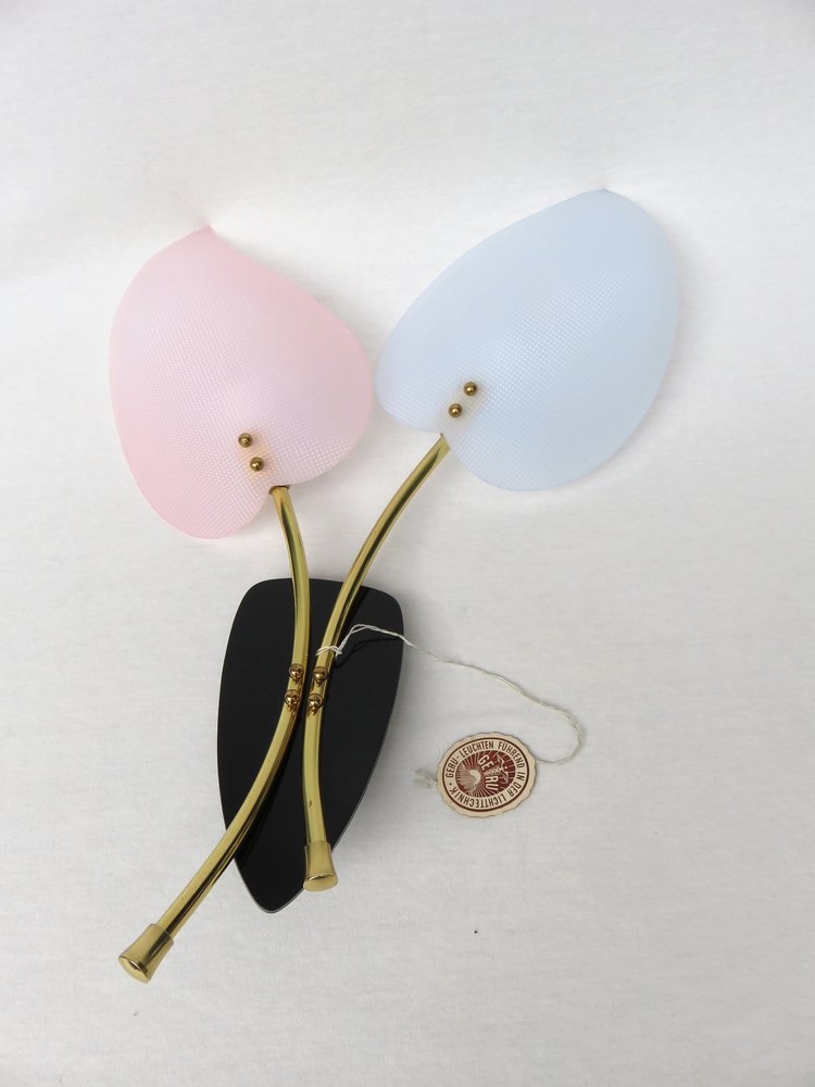 Floral Wall Lights in Acrylic Glass & Brass from Geru Lights, 1950s, Set of 2