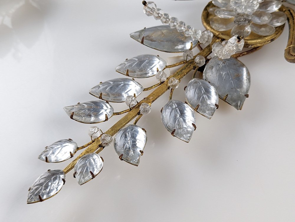 Floral Wall Lights in Crystal and Gold Metal from Maison Baguès, 1890s, Set of 3