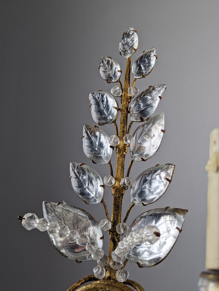 Floral Wall Lights in Crystal and Gold Metal from Maison Baguès, 1890s, Set of 3