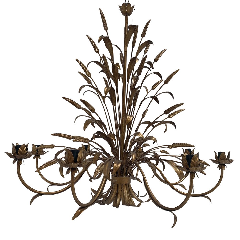 Florentine Art Brown and Gold Handmade Brushed Metal 8 Light Wrought Iron Chandelier from Simoeng, Italy