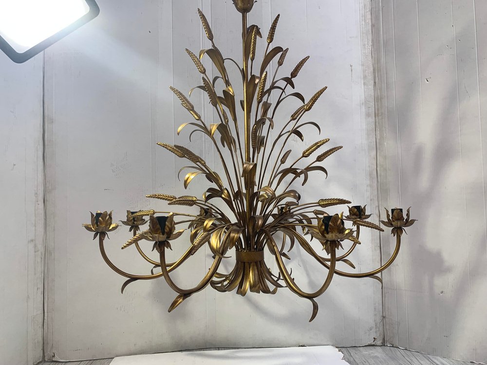 Florentine Art Brown and Gold Handmade Brushed Metal 8 Light Wrought Iron Chandelier from Simoeng, Italy