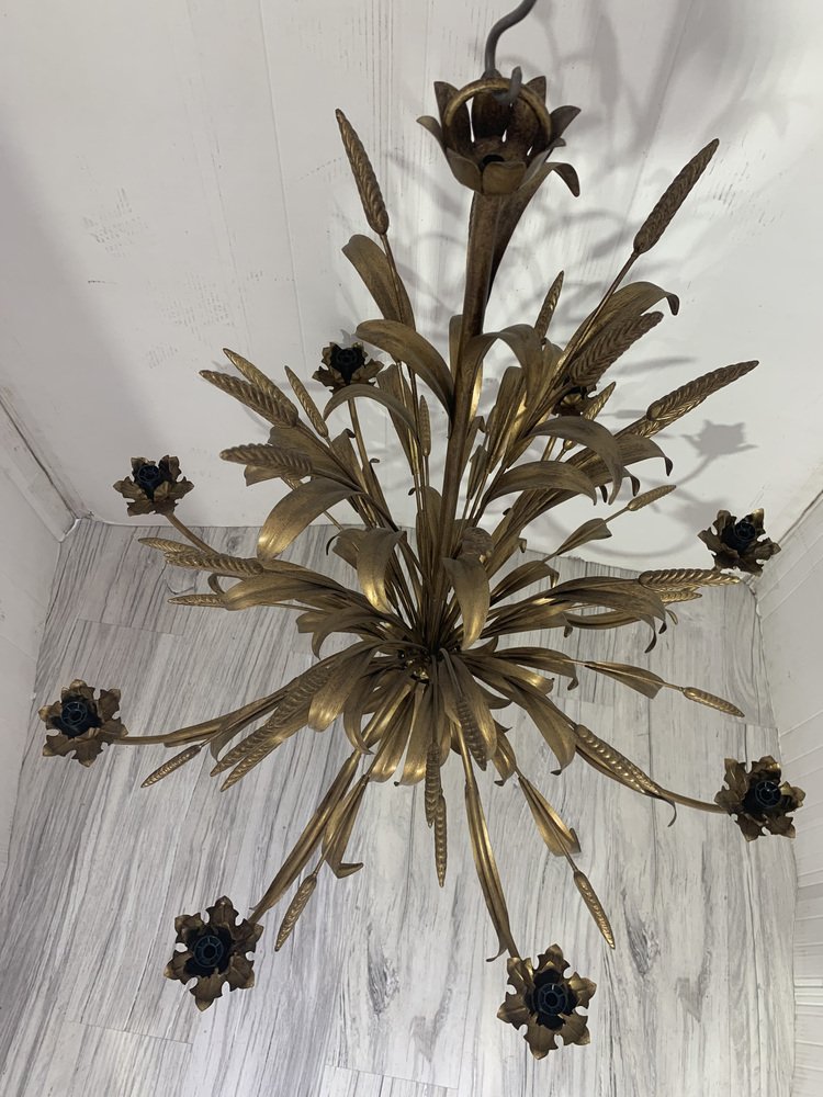 Florentine Art Brown and Gold Handmade Brushed Metal 8 Light Wrought Iron Chandelier from Simoeng, Italy