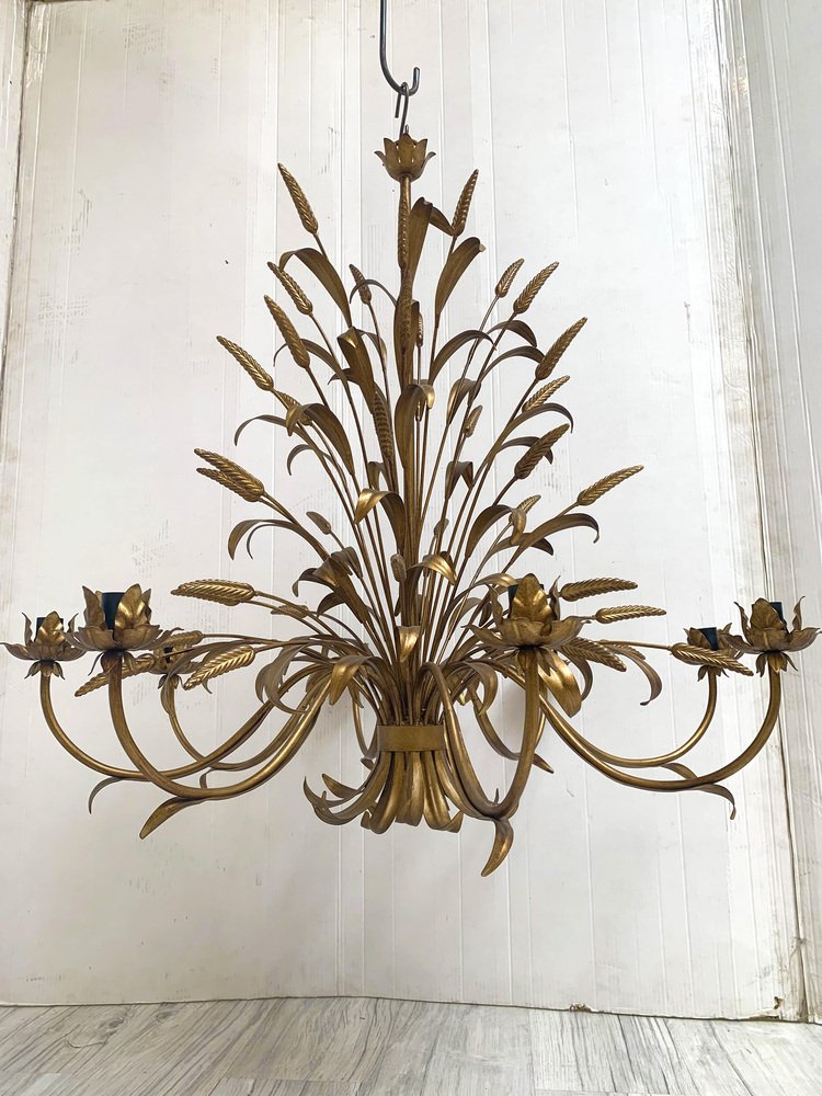 Florentine Art Brown and Gold Handmade Brushed Metal 8 Light Wrought Iron Chandelier from Simoeng, Italy