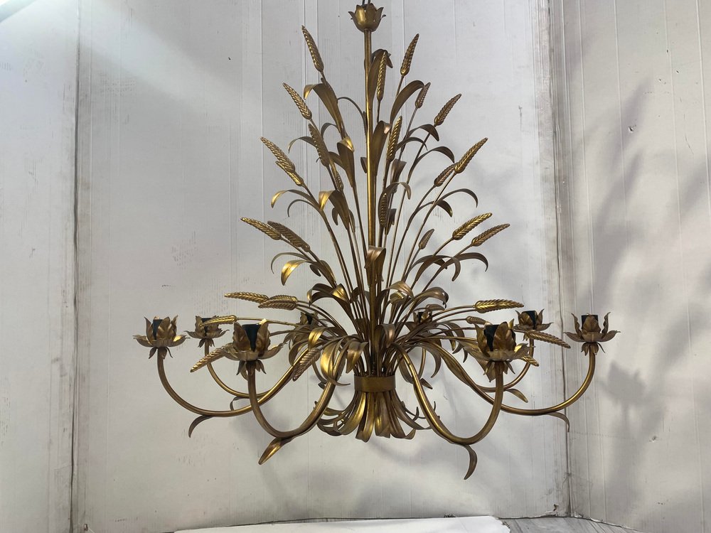 Florentine Art Brown and Gold Handmade Brushed Metal 8 Light Wrought Iron Chandelier from Simoeng, Italy