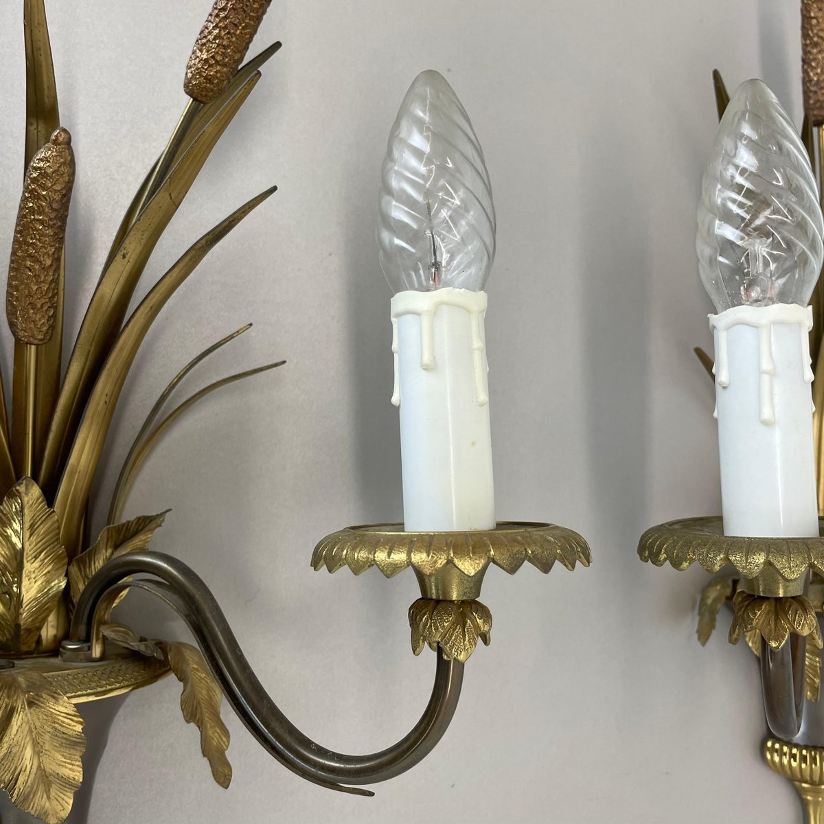 Florentine Brass Wall Lights attributed to Maison Charles, France, 1970s, Set of 2