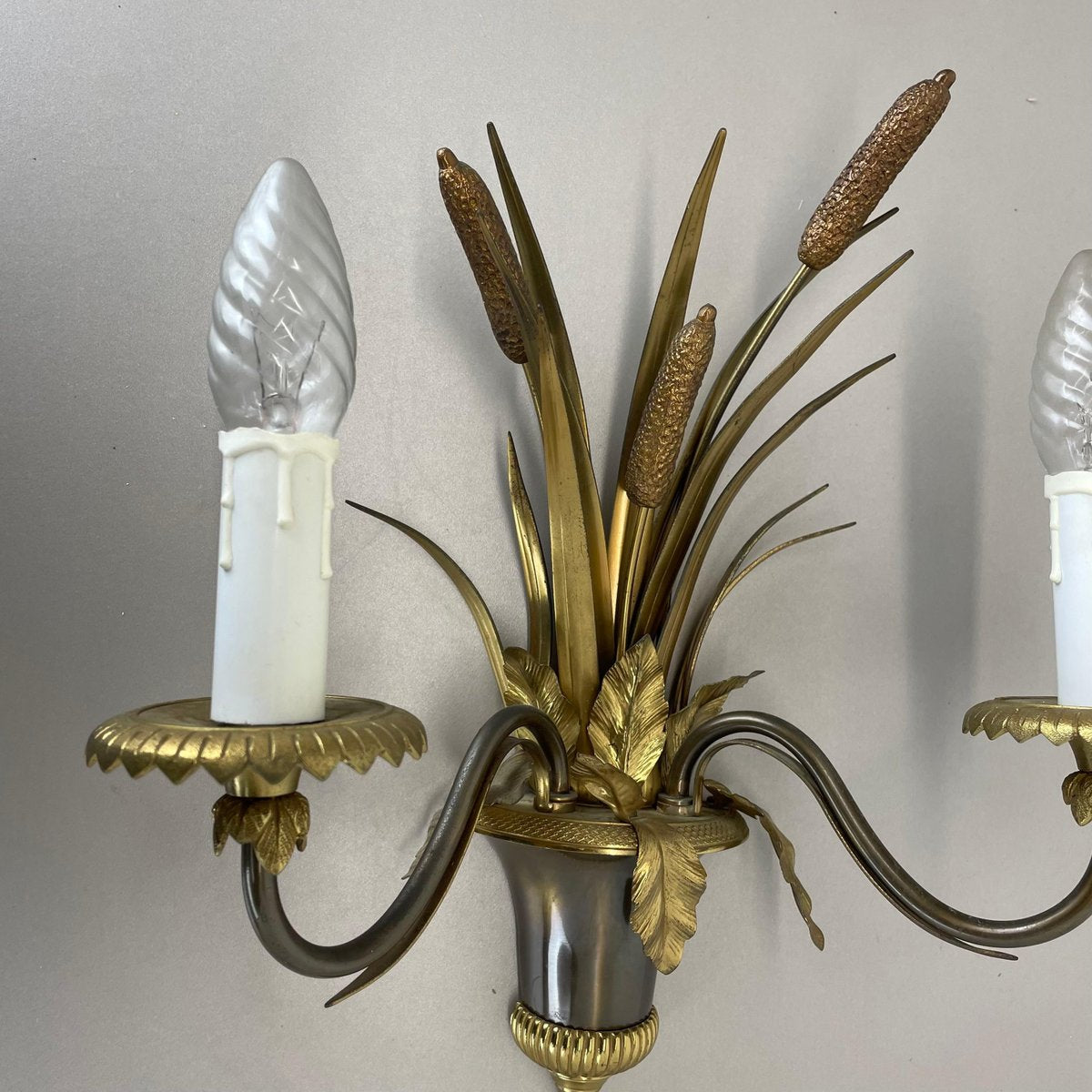 Florentine Brass Wall Lights attributed to Maison Charles, France, 1970s, Set of 2