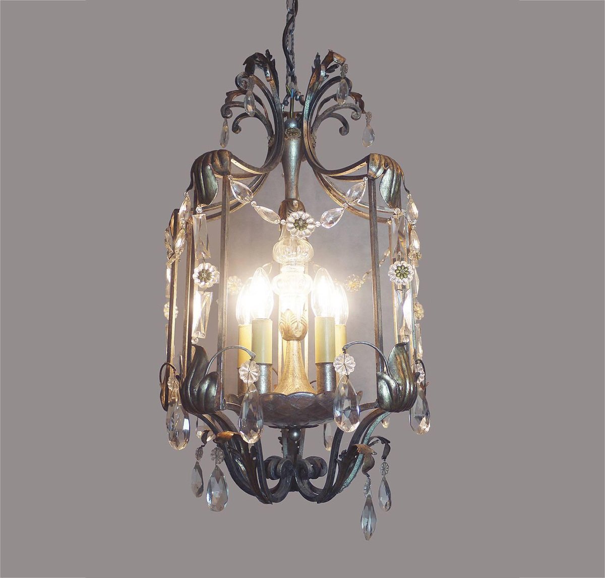 Florentine Crystal and Wrought Iron Lantern from BF Art, Italy