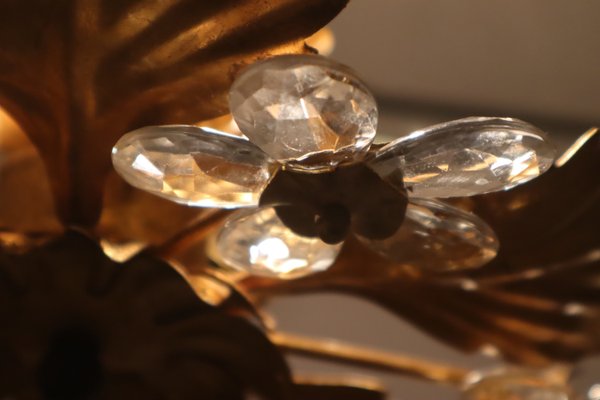 Florentine Floral Gold Ceiling Light with Crystal Flowers, 1970s-ESB-2035602