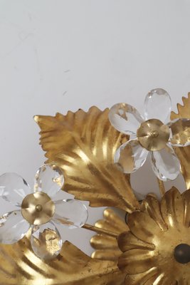 Florentine Floral Gold Ceiling Light with Crystal Flowers, 1970s-ESB-2035602