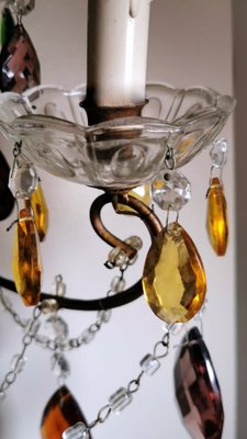 Florentine Gilded Iron & Faceted Glass Chandelier with Colored Crystal Drops, 1946-QRS-1406516