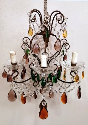 Florentine Gilded Iron & Faceted Glass Chandelier with Colored Crystal Drops, 1946-QRS-1406516