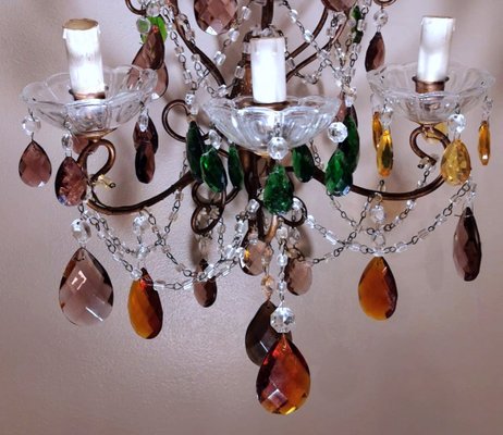 Florentine Gilded Iron & Faceted Glass Chandelier with Colored Crystal Drops, 1946-QRS-1406516