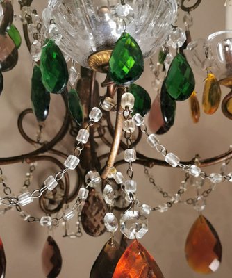 Florentine Gilded Iron & Faceted Glass Chandelier with Colored Crystal Drops, 1946-QRS-1406516