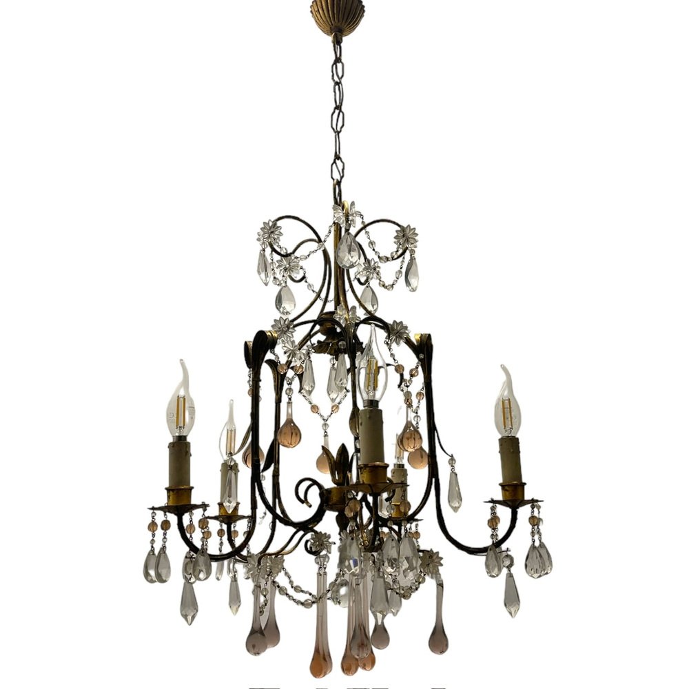 Florentine Gold Gilded Murano Glass Chandelier, 1960s