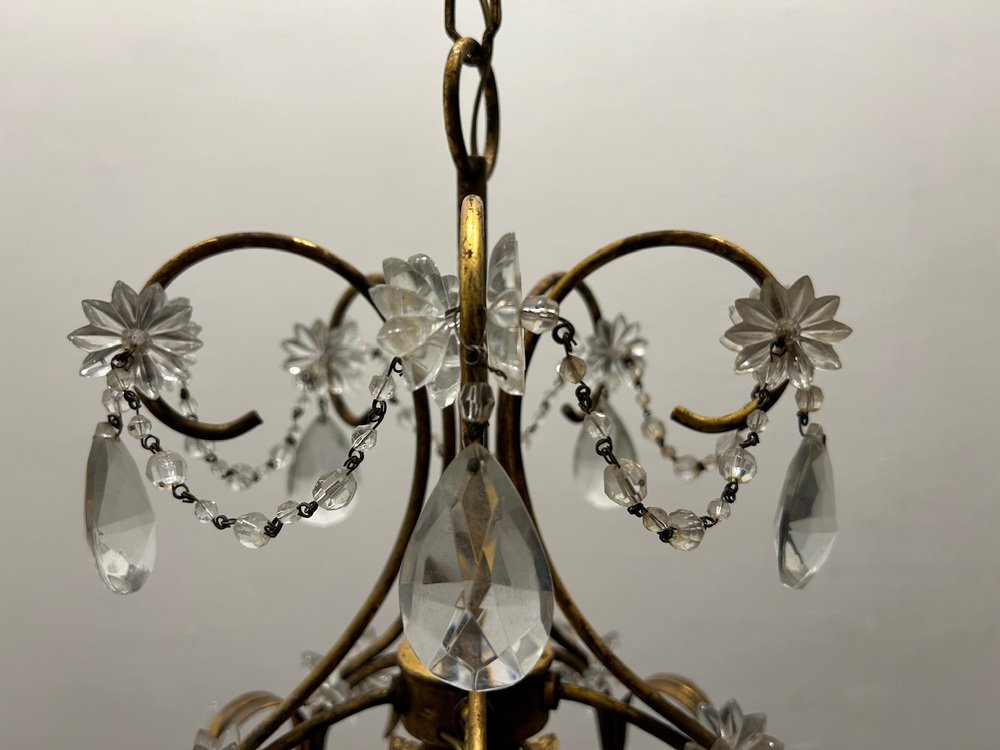 Florentine Gold Gilded Murano Glass Chandelier, 1960s