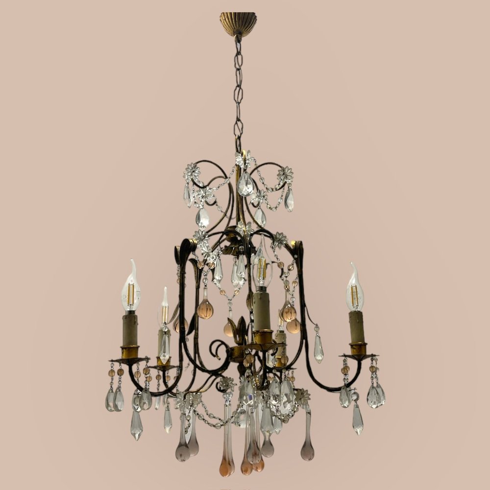 Florentine Gold Gilded Murano Glass Chandelier, 1960s