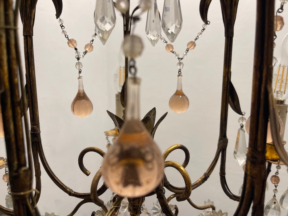 Florentine Gold Gilded Murano Glass Chandelier, 1960s