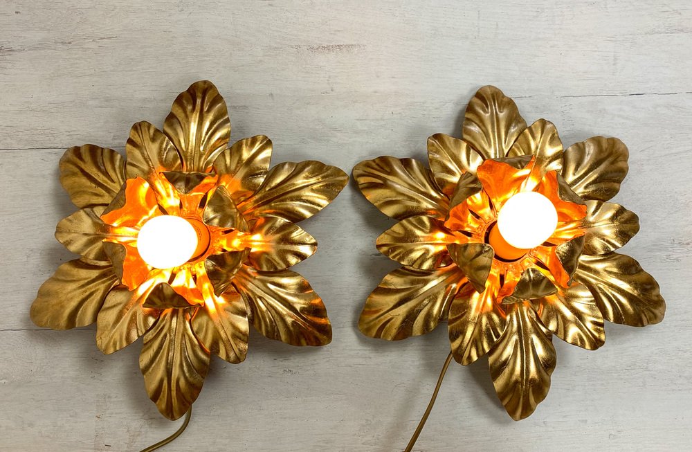 Florentine Guilded Wall Lamps by Euro Lamp Arts Firenze, 1980s, Set of 2