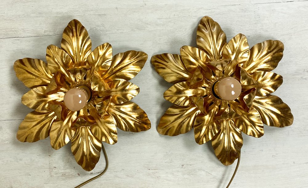 Florentine Guilded Wall Lamps by Euro Lamp Arts Firenze, 1980s, Set of 2