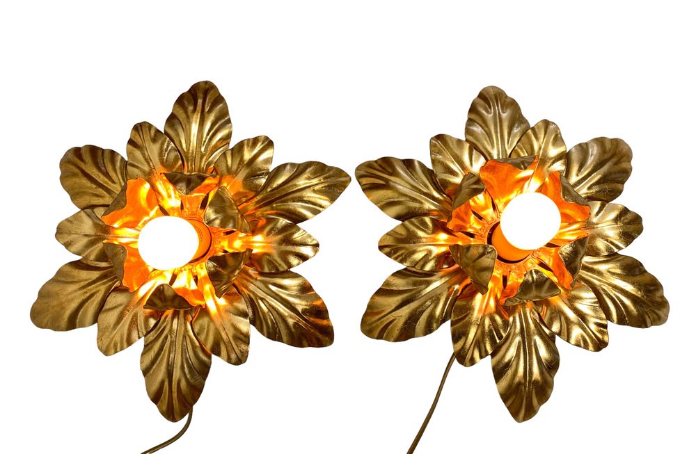 Florentine Guilded Wall Lamps by Euro Lamp Arts Firenze, 1980s, Set of 2