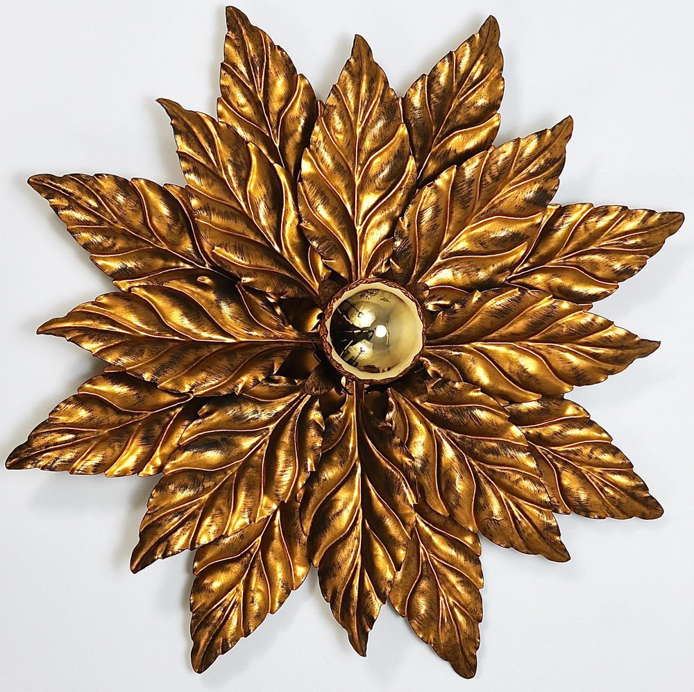 Florentine Hollywood Regency Gilt Metal Wall or Ceiling Light by Hans Kögl, 1980s