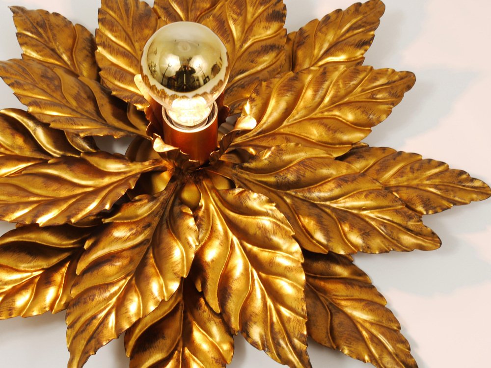 Florentine Hollywood Regency Gilt Metal Wall or Ceiling Light by Hans Kögl, 1980s