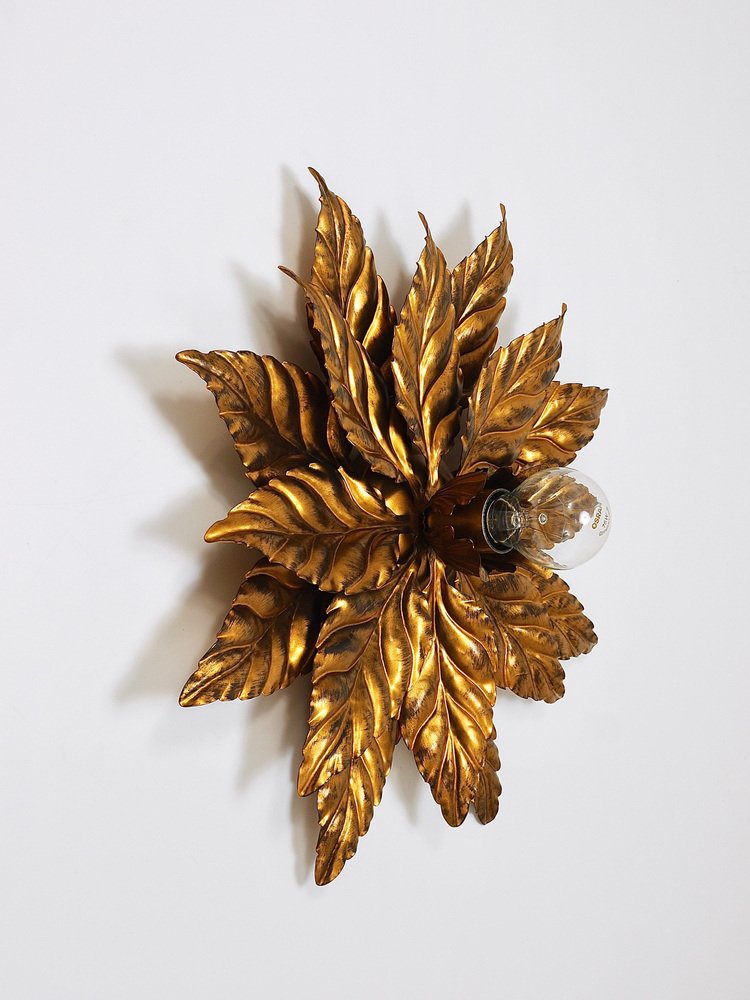 Florentine Hollywood Regency Gilt Metal Wall or Ceiling Light by Hans Kögl, 1980s