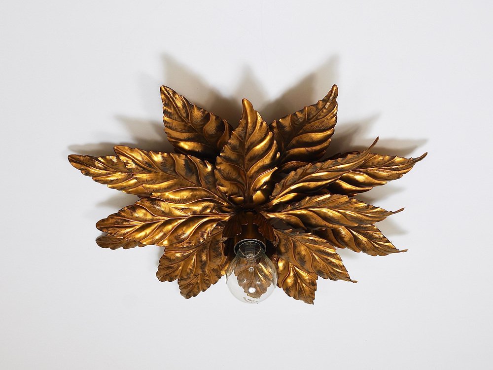 Florentine Hollywood Regency Gilt Metal Wall or Ceiling Light by Hans Kögl, 1980s