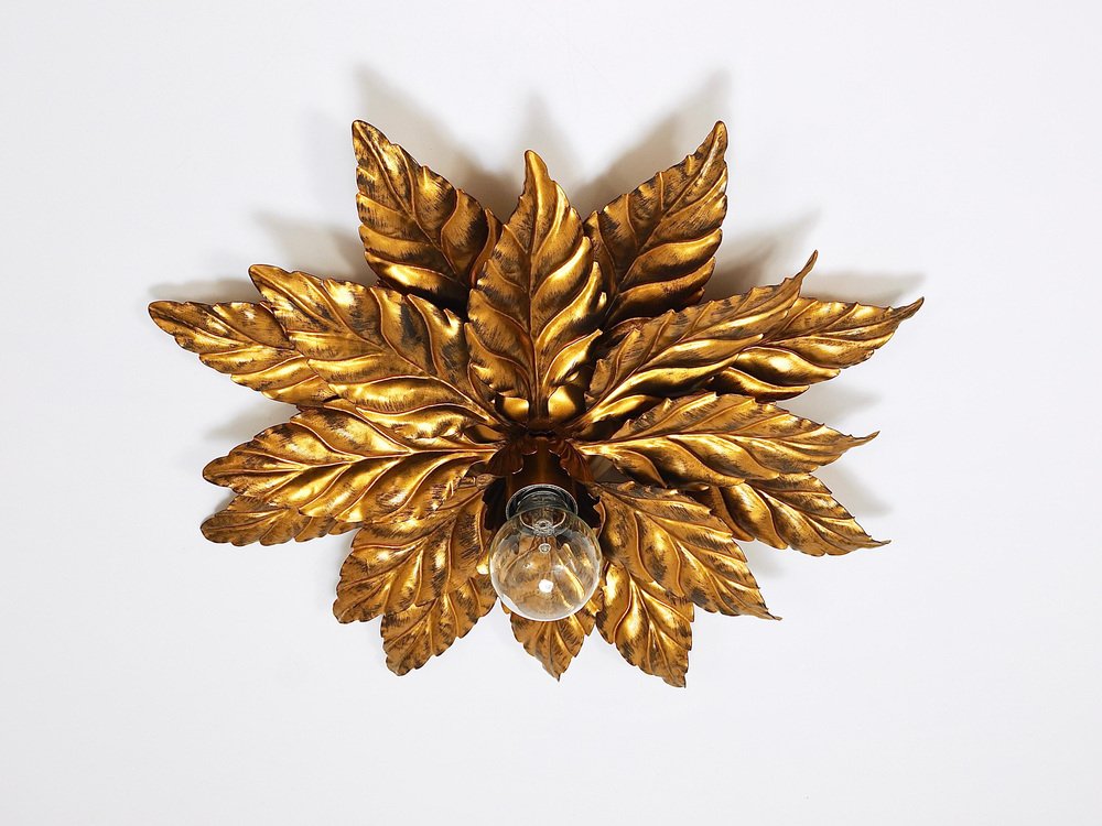 Florentine Hollywood Regency Gilt Metal Wall or Ceiling Light by Hans Kögl, 1980s