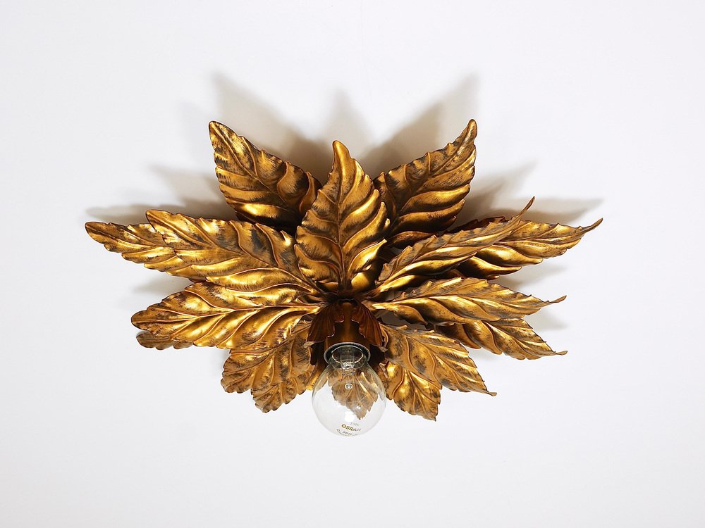 Florentine Hollywood Regency Gilt Metal Wall or Ceiling Light by Hans Kögl, 1980s