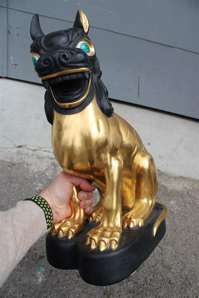 Florentine Porcelain 24kt Gold Chinese Lion, 1970