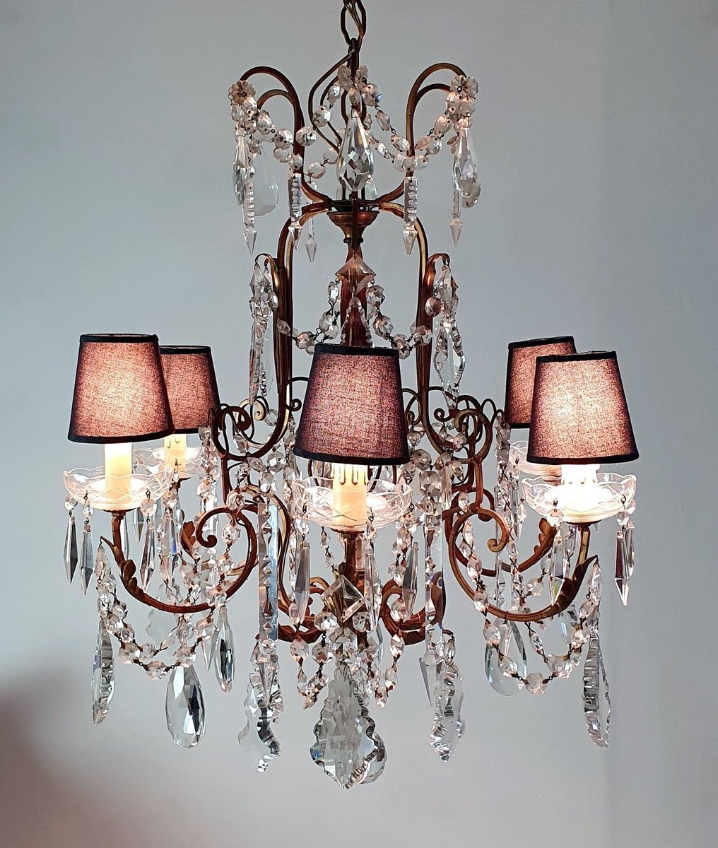 Florentine Rococo Crystal Chandelier Italy, 1950s