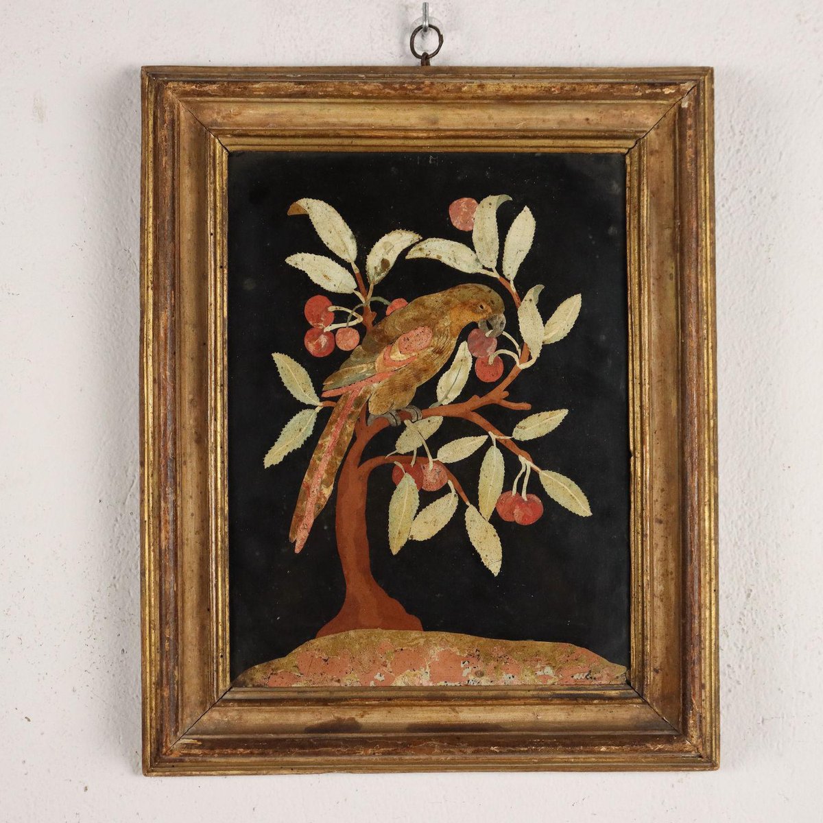 Florentine Scagliola Plaques Depicting Parrots, Set of 2