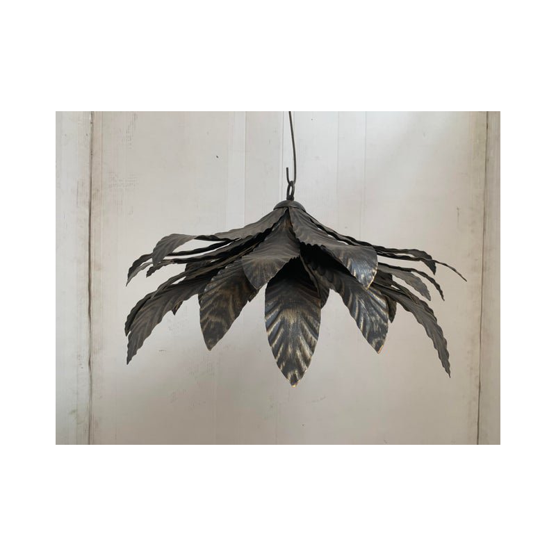 Florentine Wrought Iron Brunito and Gold Leaves Pendant by Simoeng