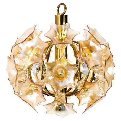 Flower Bulb Murano Glass and Brass Sputnik Ceiling Lamp by Simon & Schelle, 1970-VDW-844276