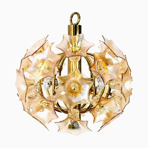 Flower Bulb Murano Glass and Brass Sputnik Ceiling Lamp by Simon & Schelle, 1970-VDW-844276