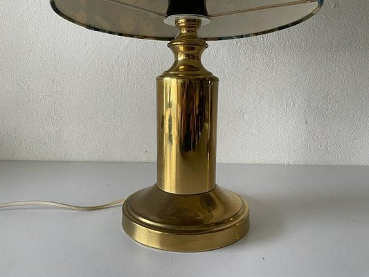 Flower Illustrated Fabric Shade & Brass Table Lamps, 1980s, Set of 2-RDS-1187199